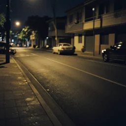 shaky, poorly lit grainy photo of an empty street
