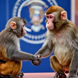 a monkey in a jacket shakes hands with the president, a political channel, news