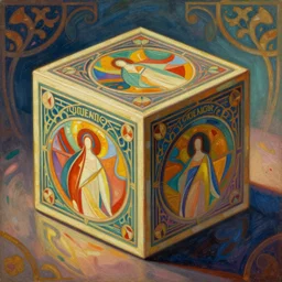 beautiful painting of companion - cube!!!!!!!!!!!!!!!!! companion - cube!!!!!!!!!!!!!!!!!, art nouveau. by william morris, gaudy colors. intricate linework. sharp edges.