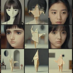beautiful three point perspective film still of funky pop origami character study scene in merce cunningham, extreme closeup portrait in style of frontiers in miniature porcelain photography fashion architectural art studio seinen manga edition, holly herndon origami statue, pointe pose, tilt shift background, soft lighting, kodak portra 4 0 0, 8 k, macro, cinematic style by emmanuel lubezki