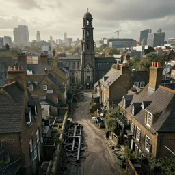 the small underworld village under the sewage system of london, photorealistic, detailed
