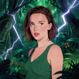 Portrait of Millie Bobby Brown in a jungle of lightning by Yoji Shinkawa