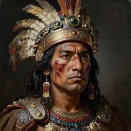 a wounded aztec warrior, close up, portrait, sinister atmospheric lighting. highly detailed painting by greg rutkowski