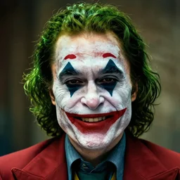 elon musk as joker, long green curly hair, wide smile, 8 k, highly detailed face
