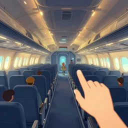 in a passenger cabin, inside a large spaceship, from a point and click 2 d graphic adventure game, art inspired by thomas kinkade and mark keathley