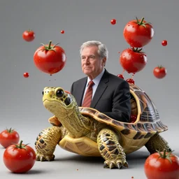 mitch mcconnell inside of a turtle shell, getting hit by tomatoes, octane render, unreal 5 engine