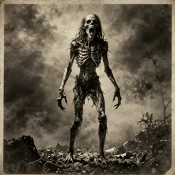 horrifying, killer, creepy, dead, monster, tall, skinny, open mouth, old photo, dark