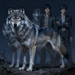 concept art of anthropomorphized wolf fullbody, night themed, highly detailed painting by dustin nguyen, akihiko yoshida, greg tocchini, 4 k, trending on artstation, 8 k
