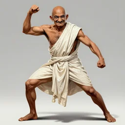 Gandhi in an action pose in the style of jack kirby, comic book art, Jack kirby art,