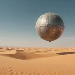 Wide long shot epic desert scenery, in the distant horizon a colossal ornately detailed futuristic brushed-metal spherical spaceship hovering, sharp focus, illustration, bokeh art by artgerm and donato giancola and Joseph Christian Leyendecker, WLOP, artstation, cgsociety, 8k