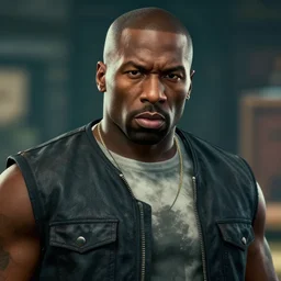 a videogame still of 50 Cent in Tekken 7, portrait, 40mm lens, shallow depth of field, close up, split lighting, cinematic