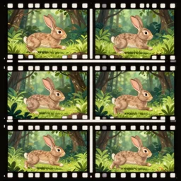 rabbit run across jungle. film strip. 4 frames.