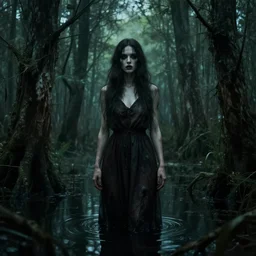 a strange women in a strange swamp, horror art