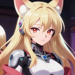 A close-up anime portrait of a beautiful cybernetic kitsune woman, trending on artstation, digital art, by Sakimichan and LeraPI, SFW version
