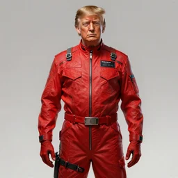 trump wearing a skintight red mechanics jumpsuit, intricate, elegant, highly detailed, digital painting, artstation, concept art, smooth, sharp focus, illustration, art by artgerm and greg rutkowski and alphonse mucha, 8 k