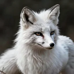 white - haired fox with synthetic fur