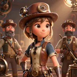 Lofi Steampunk portrait Pixar style by Tristan Eaton Stanley Artgerm and Tom Bagshaw.