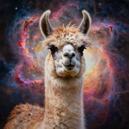 llama with dreadlocks, depicted as an explosion of a nebula, 4k, hyperrealistic painting
