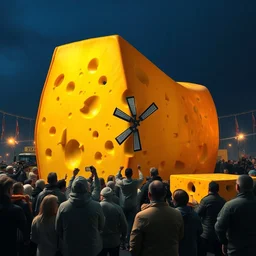 people celebrating world's largest dutch cheese, highly detailed