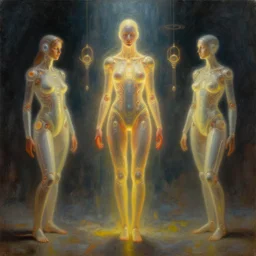 beings of light technology, futuristic, tim hildebrandt, bruce pennington, donato giancola, trending on artstation, cinematic composition, beautiful lighting, hyper detailed, 8 k, oil on canvas