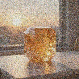 a giant cubic orange and yellow crystal on a white table near a window at sunset, hyperrealistic, highly detailed, high qualit, 8K, godrays, warm lighting, path traced, high coherence, calm, macro photo, symmetrical, photorealistic, low contrast, serene landscape, beautiful, geometric, 3D render, octane render, unreal engine 5