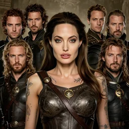 angelina jolie, legendary warrior, heroic fighter, lord of the rings, tattoos, decorative ornaments, battle armor, omar ortiz, carl spitzweg, ismail inceoglu, vdragan bibin, hans thoma, greg rutkowski, alexandros pyromallis, perfect face, sharply detailed, centered, rule of thirds, realistic shading, photorealism, artstation