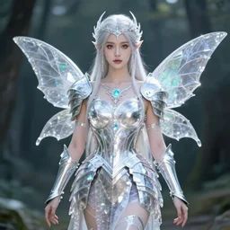 photo of a beautiful fairy warrior with crystal armor