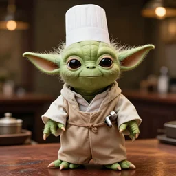 a photograph of yoda dressed as a chef
