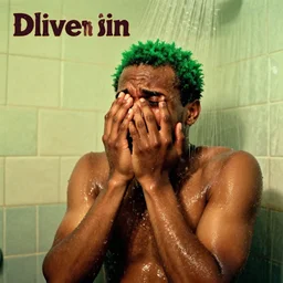 a shirtless man with green hair crying in the shower, an album cover by oliver sin, featured on tumblr, harlem renaissance, seapunk, 2 d, aesthetic, vivid, somber, melancholy, vintage