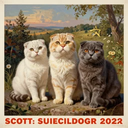 soviet propaganda poster in support of scottish fold cats, socialist realism