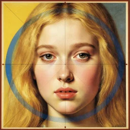 face girl, sweet face, portrait, beautiful face in detail, big sad eyes, blonde hairstyles, by elena masci by roberto ferri, pieter paul rubens, poster, golden ratio, cycles, colorful