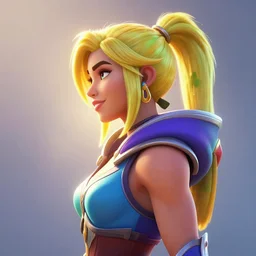 side - profile rendered portrait, imogen poots as a fortnite paladin character, bright backlit, key lighting, smooth, gaudy colors, octane render aesthetic, dota matte painting concept art, official fanart behance hd artstation by jesper ejsing, by rhads and lois van baarle and ilya kuvshinov and rossdraws