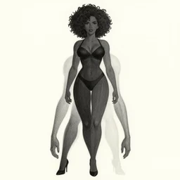 silhouette challenge, fully clothed sexy scarlett johansson with perfect symmetrical anatomical proportions, afro samurai animes style, by greg rutkowski, pencil and ink, full dynamic colour, dramatic lighting, wide angle lens, full body within frame, beautiful beach in the background sharp, smooth, intricate detail, hyper detail,
