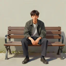 a man sitting on a bench, digital painting