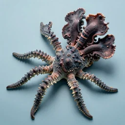 an exotic large sea creature with weird organs, plain light blue background, dslr, very detailed, soft light, in the style of nick cave