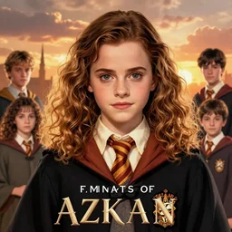 Poster artwork, Emma Watson as Hermione Granger, wearing hogwarts!!! robes!!!, young!!!, prisoner of Azkaban, magnificent, close up, details, sharp focus, elegant, highly detailed, illustration, by Jordan Grimmer and greg rutkowski and PiNe(パイネ) and 薯子Imoko and 香川悠作 and wlop!!!! and maya takamura, intricate, beautiful, sunset!!!, Trending artstation, pixiv, digital Art