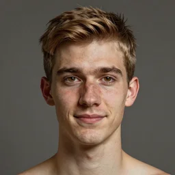 tall man in his twenties slightly smiling with brown blond short quiff hair and thin slightly round facial structure with cleft chin, straight eyebrows and prominent bumpy nose, good definition of cheekbones, big hazel nut brown eyes, narrow face, slim body, atmospheric lighting, painted, intricate, 4 k, highly detailed by charlie bowater
