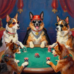 a painting of hipster dogs playing poker, in the style of greg rutkowski