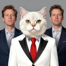 portrait illustration of funny cat in the white tuxedo and red tie by jeremiah ketner, quint buchholz, wlop, dan mumford