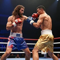 jesus christ fighting gautama buddha in a boxing match. live action - n 4