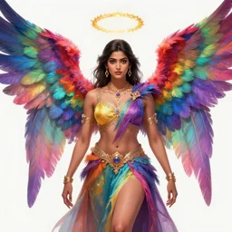 Avan Jogia as an angel with large rainbow-feather wings, colorful detailed fantasy digital art, trending on artstation