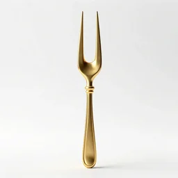 golden pitchfork, stylized 3d render, isolated on a pure white background, centered, entire object in frame, sharp focus, soft studio lighting