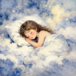 sweet dreams in the cloud lands. watercolor, impressionism, romaticism, intricate details.