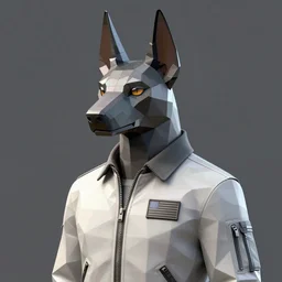 hyperdetailed anubis wearing a pale gray flight jacket, highly detailed portrait, polygon style, digital painting, artstation hq, ray tracing, unreal engine 5, intricate, elegant, medium shot