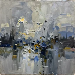 canvas with raises paint textures, splash of paint down center, abstract, acrylic, applied thick, paint smeared with palette knife