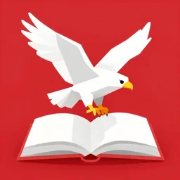 low poly, vector, white eagle flying above an open book, icon, red background, cgsociety, artstation, octane render