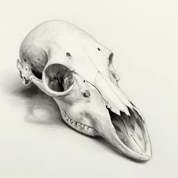 animal skull, bird avian big beak, hollow eyeholes, artstation, pencil drawing