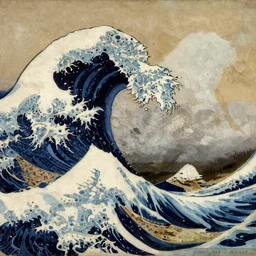 the great wave off kanagawa by shaun tan, detailed, intricate, torn paper decollage, oil on canvas by edward hopper, ( by mattias adolfsson ), by moebius