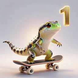 Cute art of a skink riding a skateboard, well lit, digital art, ranking number 1, sharp, movie poster, gorgeous lighting, rim lit, backlit