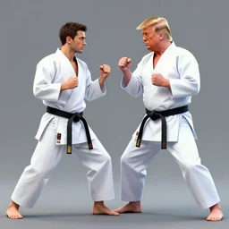 Mr. Rogers sparring with Donald Trump in the karate style of Wado-ryu, neon karate gi